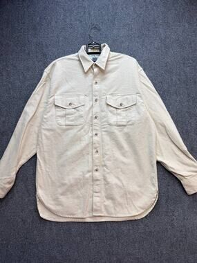 Eddie Bauer Men’s L Beige Chamois Cloth Button Front Shirt Made In USA